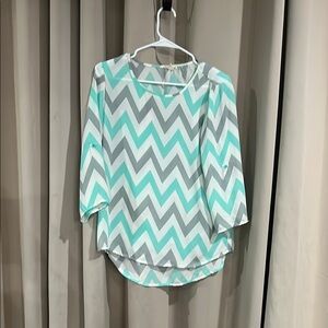 White and Blue Blouse with Three Quarter Sleeves